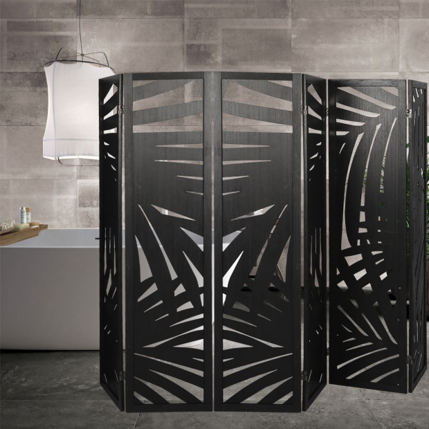 6 Panel Room Divider Folding Screen Partition Multi Sizes Wood Black Image 8