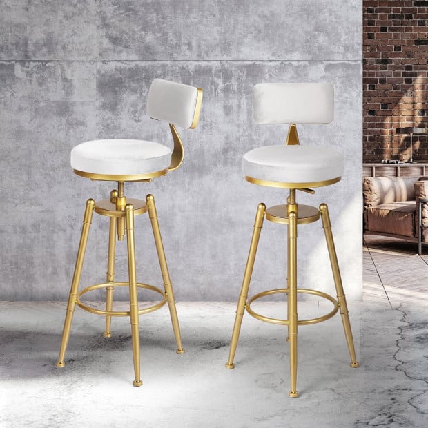 1x Bar Stools Kitchen Stool Chair Swivel Barstools Golden Frame with White Velvet Padded Seat Image 8