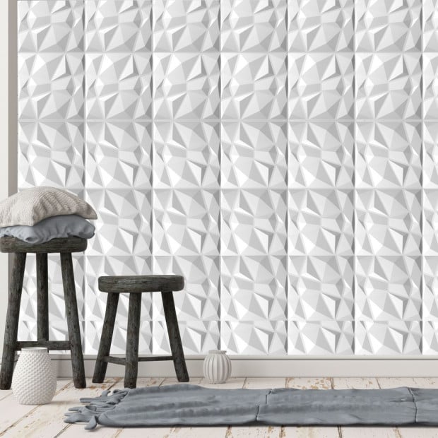 12Pcs 3D PVC Wall Panels Paintable Home Background Decor 50x50cm Triangle Image 7
