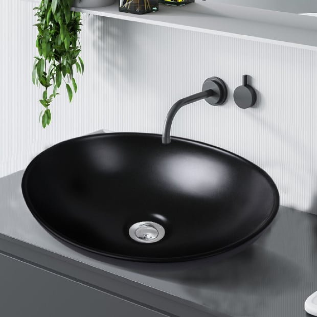 Wash Basin Oval Ceramic Hand Bowl Bathroom Sink Vanity Matte Black Image 8