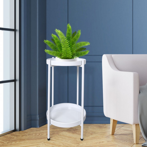 2 Tiers Plant Stand Metal Flower Pot Rack Garden Shelf Outdoor White Image 7