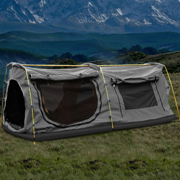 Double King Swag Camping Swags Canvas Dome Tent Hiking Mattress Grey Image 7