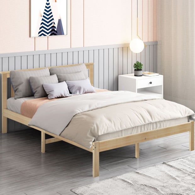 Wooden Bed Frame King Single Full Size Mattress Base Timber Natural Image 8
