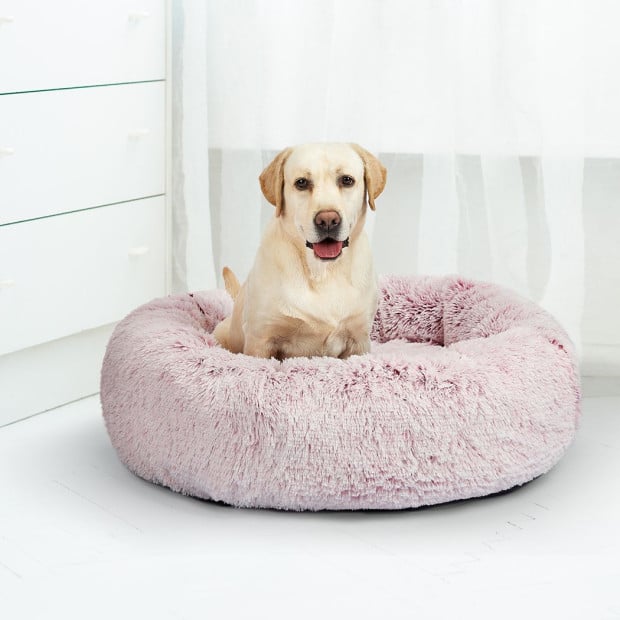 Pet Bed Cat Dog Donut Nest Calming Mat Soft Pink XL Image 8