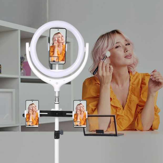 12 LED Ring Light with Tripod Stand Phone Holder Dimmable Selfie Lamp Image 7