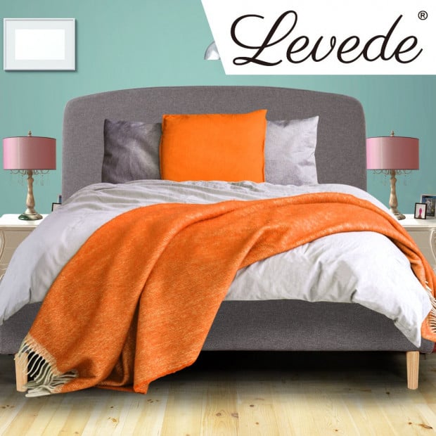 Bed Frame Queen Size Wooden Platform Linen Fabric Headboard Image 8