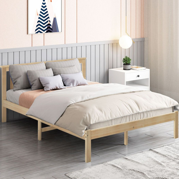 Wooden Bed Frame Queen Full Size Mattress Base Timber Natural Image 8