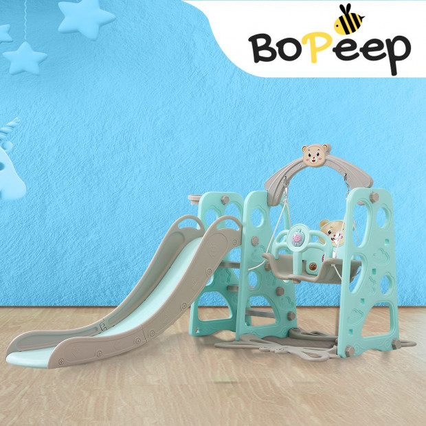 BoPeep Kids Slide Swing Basketball Ring Activity Center Play Set Blue Image 7