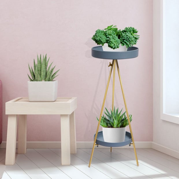 Plant Stand 2 Tiers Outdoor Indoor Metal Flower Pots Rack Garden Gold Image 8