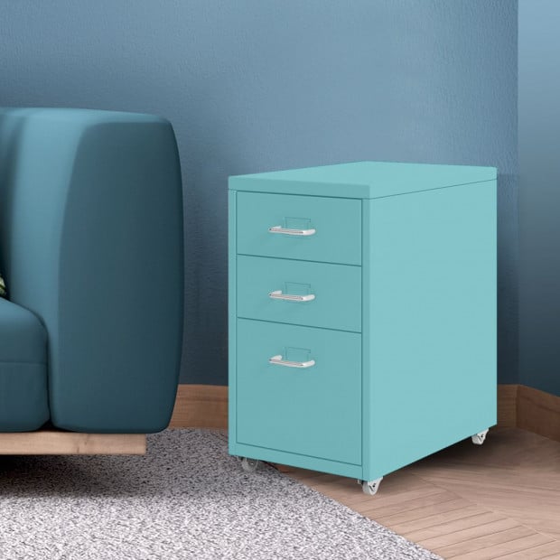 Filing Cabinet Storage Steel Metal Home Office Organise 3 Drawer Blue Image 7