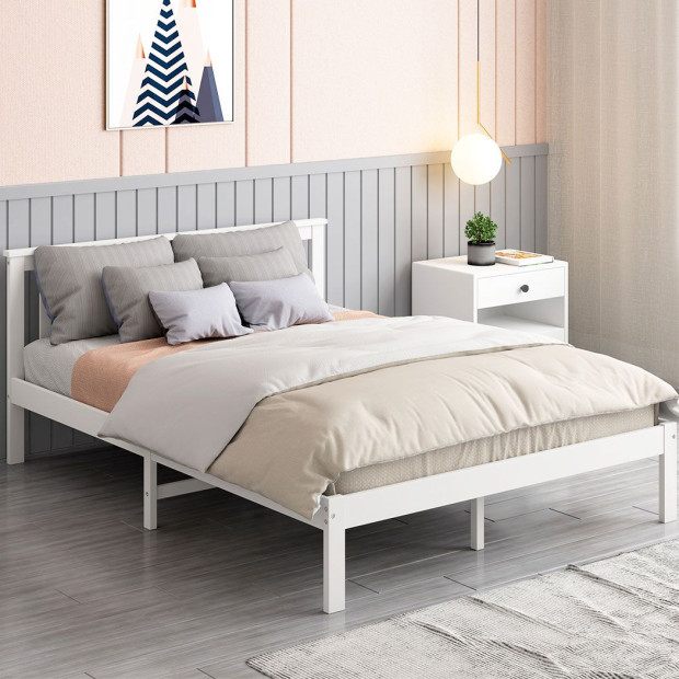 Wooden Bed Frame Double Full Size Mattress Base Timber White Image 8