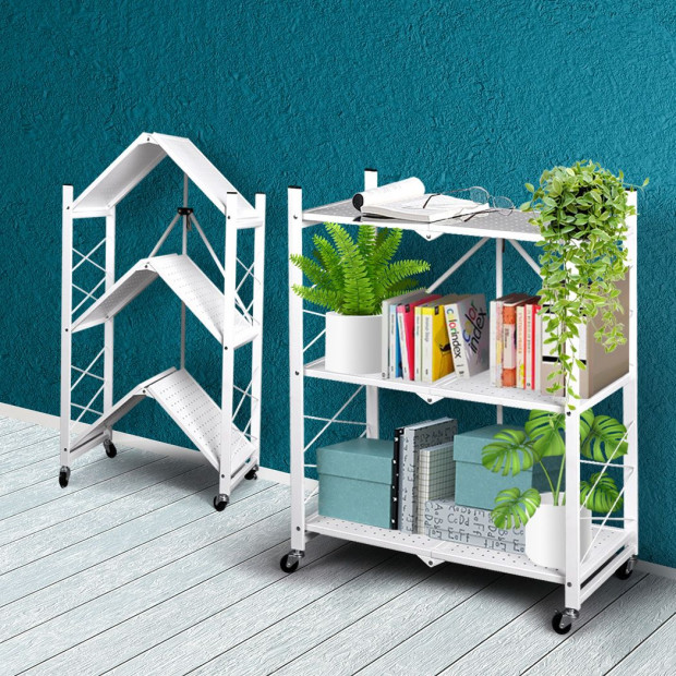Foldable Storage Shelf Display Rack Bookshelf Bookcase Wheel Image 7
