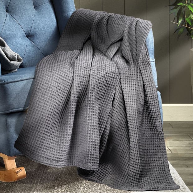 Throw Blanket Cotton Waffle Soft Warm Large Rugs Double Image 8