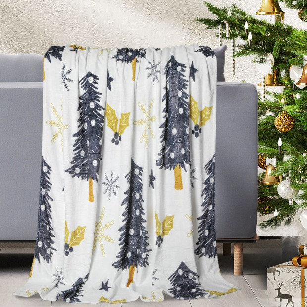 Throw Blanket Xmas Double Sided Fleece Christmas White 220 x 180cm Image 8