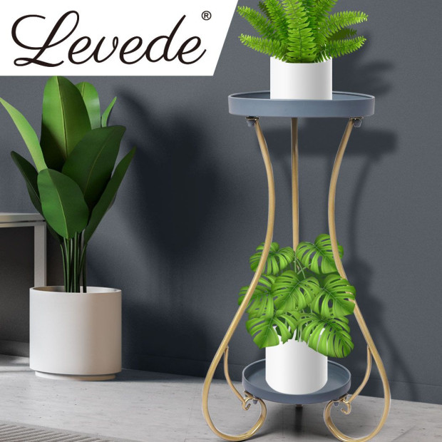 Plant Stand 2 Tiers Outdoor Indoor Metal Flower Pots Rack Garden Shelf Image 8