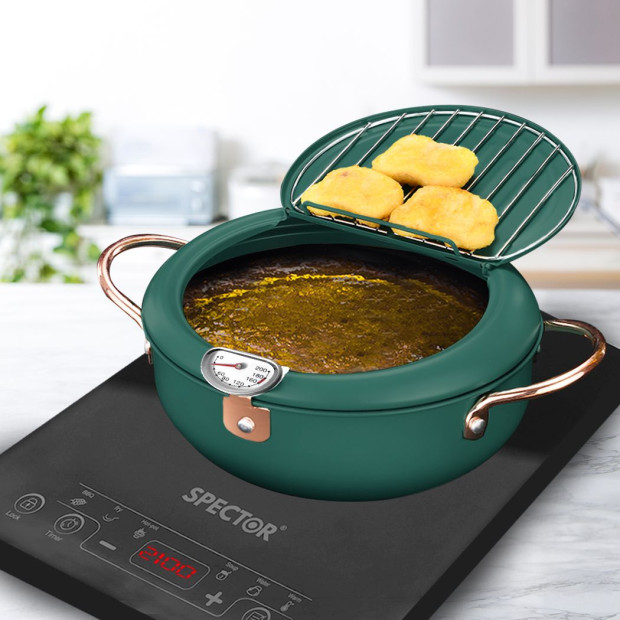 Deep Frying Pot Non-stick 24cm Tempura Fryer Pan Stainless Steel Green Image 8