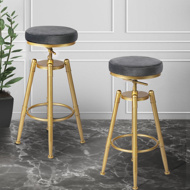 2x Bar Stools Kitchen Stool Chair Swivel Barstools Velvet Padded Seat Image 8