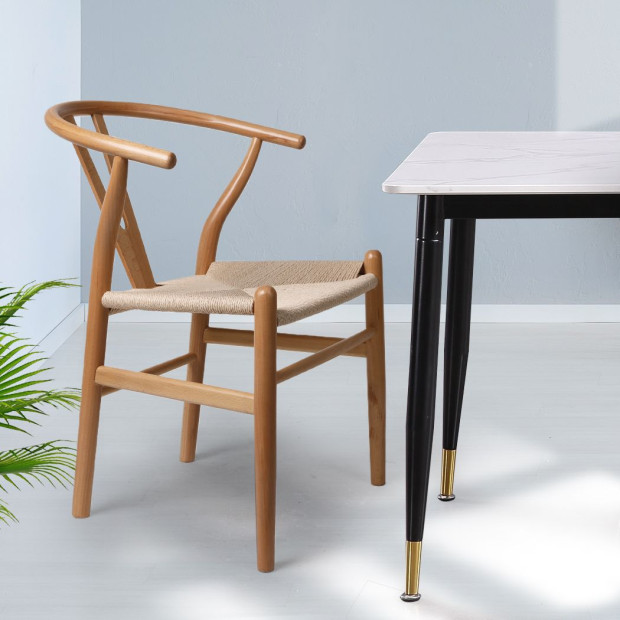 Set of 2 Dining Chairs Rattan Seat Side Wood Furniture Oak Image 8