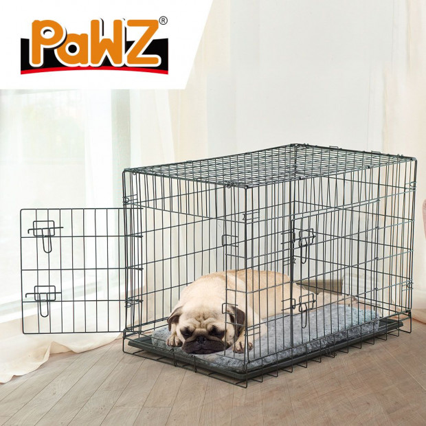 Pet Dog Cage Crate Metal Carrier Portable Kennel With Bed 42in