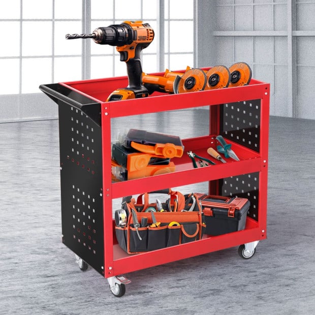 Tool Trolley Cart Workshop Storage Portable Steel Trolly Red Image 8