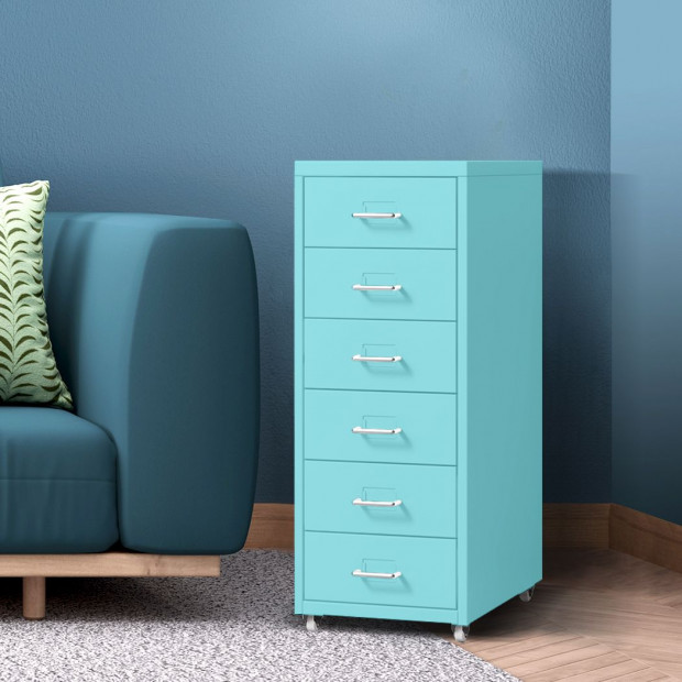 Filing Cabinet Storage Steel Metal Home Office Organise 6 Drawer Blue Image 7