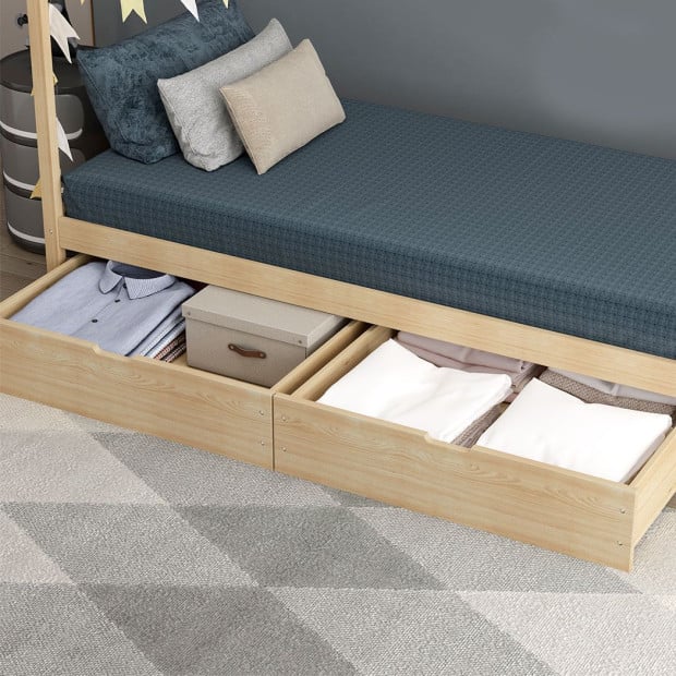 2x Bed Frame Storage Drawers Wooden Timber Trundle For Bed Frame Base Image 8