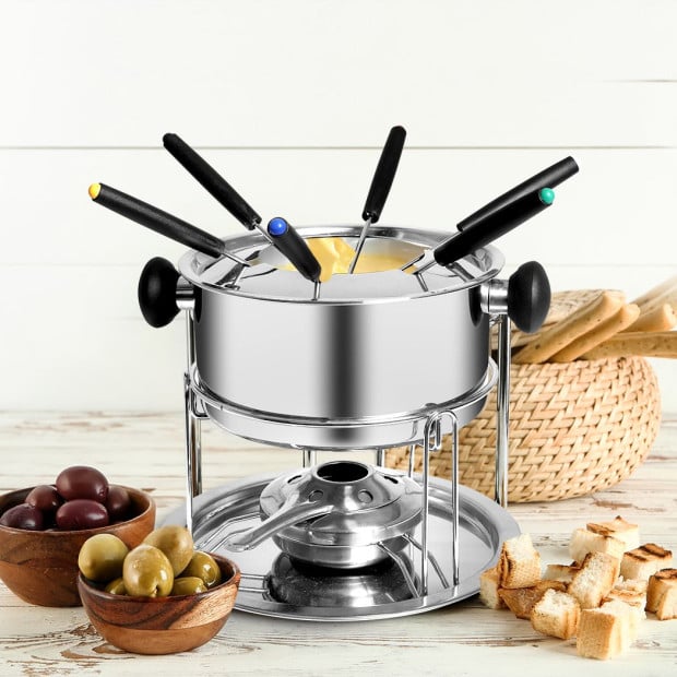 Classic Fondue Set 12pcs Stainless Steel Cheese Chocolate Dipping Image 8
