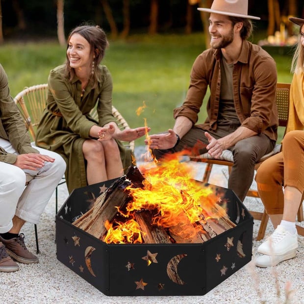 Round Fire Pit Ring Outdoor Fireplace Firepit Steel Portable Image 8