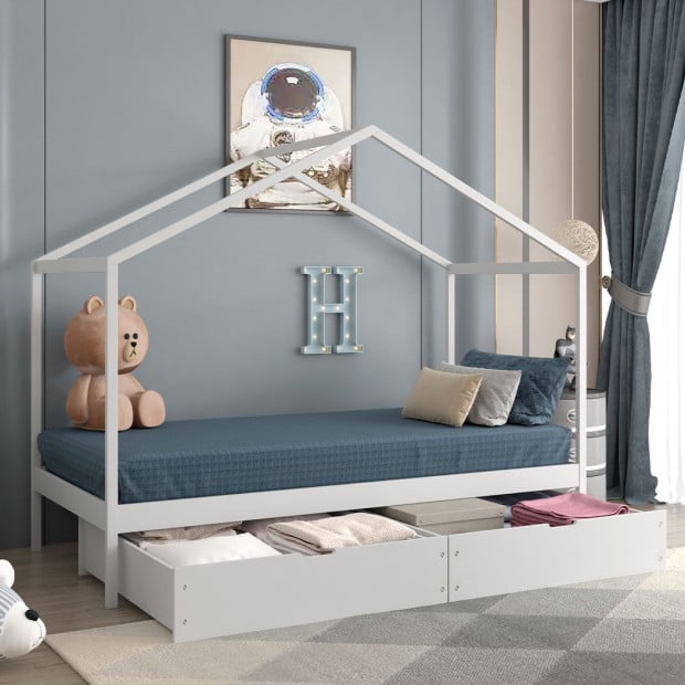 Bed Frame Wooden Single House Frame Mattress Base Storage Drawers Image 8