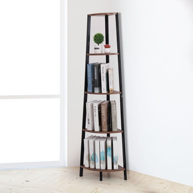 5 Tier Corner Shelf Industrial Ladder Wooden Storage Display Rack Image 8