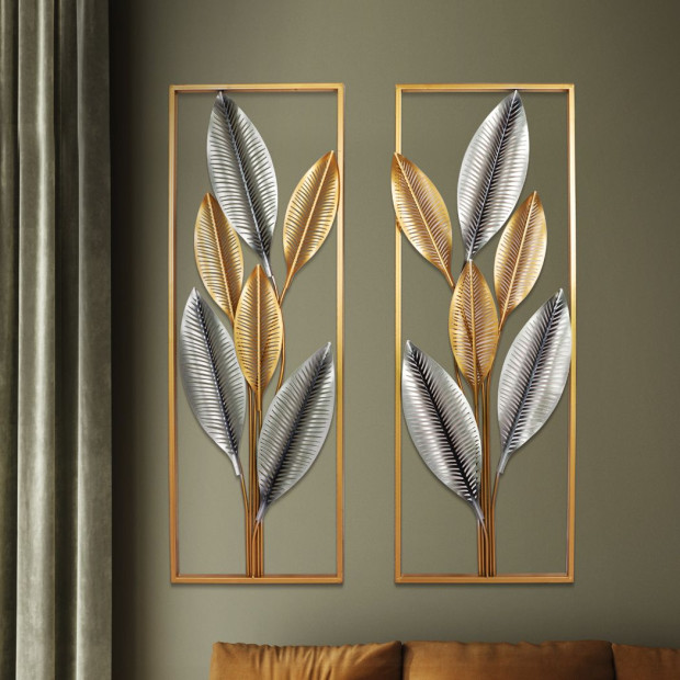 Large Metal Wall Art Hanging Leaf Tree Of Life Home Decor Garden Pair Image 8