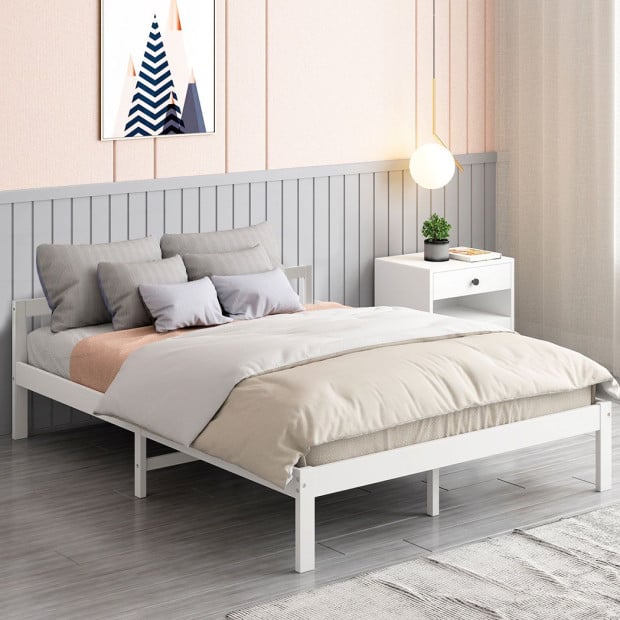 Wooden Bed Frame Queen Size Mattress Base Solid Timber Pine Wood White Image 8