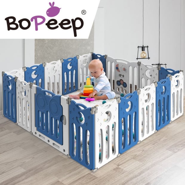 BoPeep Kids Baby Playpen Foldable Child Safety Gate Toddler Fence 18 Panels Blue Image 8