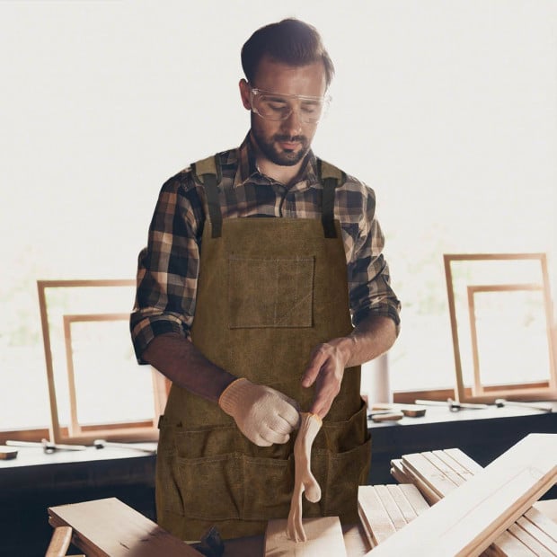 Waxed Canvas Tool Apron Adjustable Workshop Chef Waterproof Wood Work Image 7