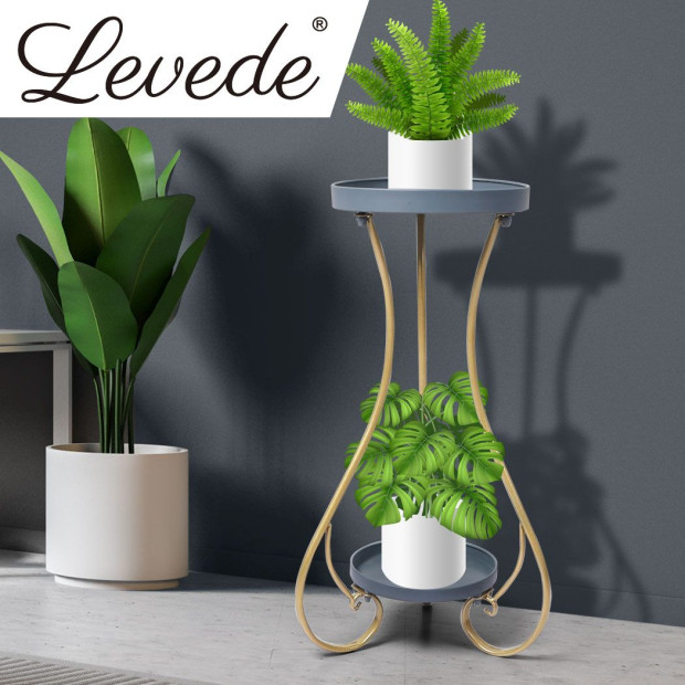 Plant Stand 2 Tiers Outdoor Indoor Metal Flower Pots Rack Garden Shelf Image 8