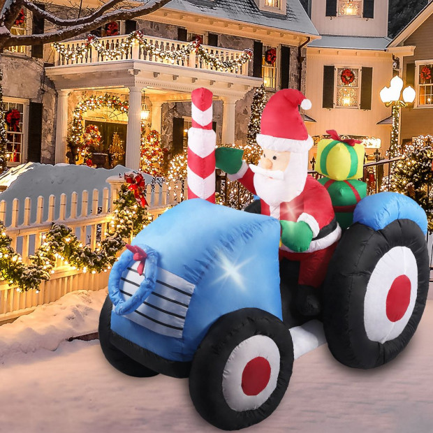 Inflatable Christmas Decor Tractor Santa 1.4M LED Lights Xmas Party Image 8