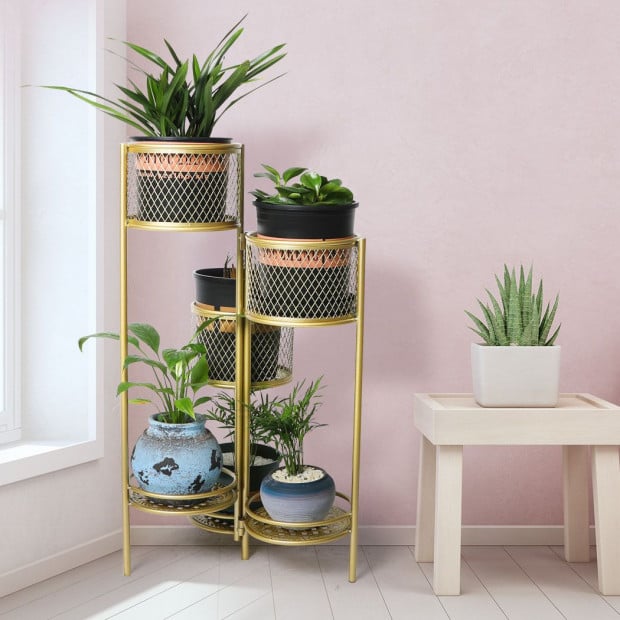 6 Tier Plant Stand Swivel  Metal Stands Flower Shelf Gold Garden Image 8