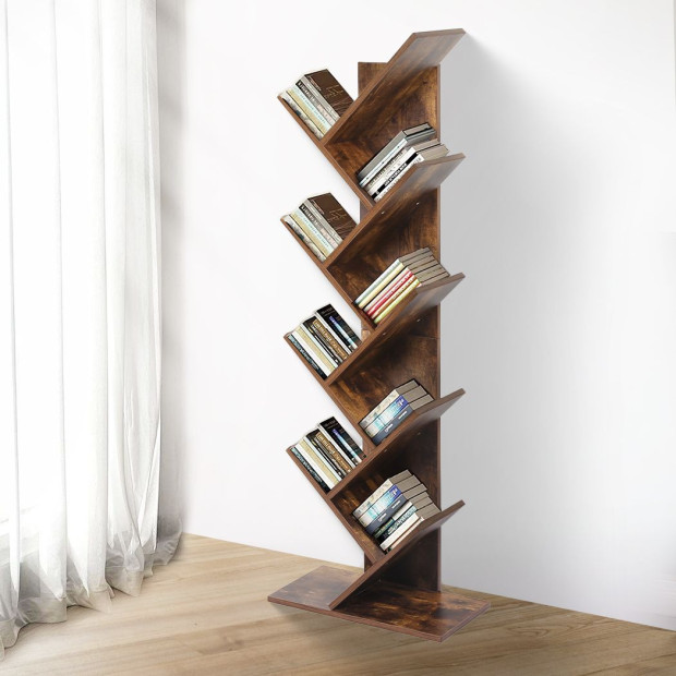 8-Tier Bookshelf Wooden Tree Bookcase Storage Home Decor Display Stand Image 8