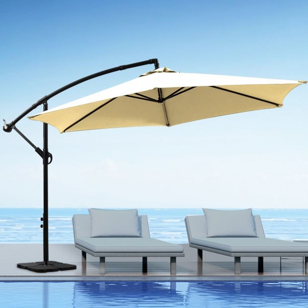 3M Outdoor Umbrella Cantilever with Base Stand UV Shade Garden Patio Image 7