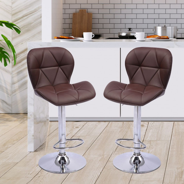 2x Bar Stools Swivel Gas Lift Kitchen Leather Chairs Metal Barstools Image 8