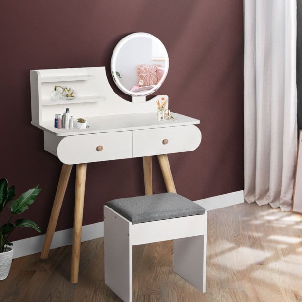 Dressing Table Stool LED Mirror Jewellery Cabinet Makeup Storage White Image 8