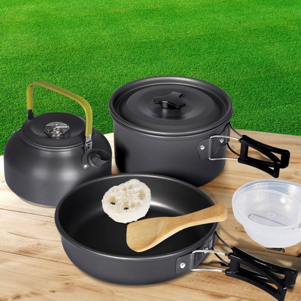 10Pcs Camping Cookware Set Outdoor Hiking Cooking Bowl Pot Pan Picnic Image 6