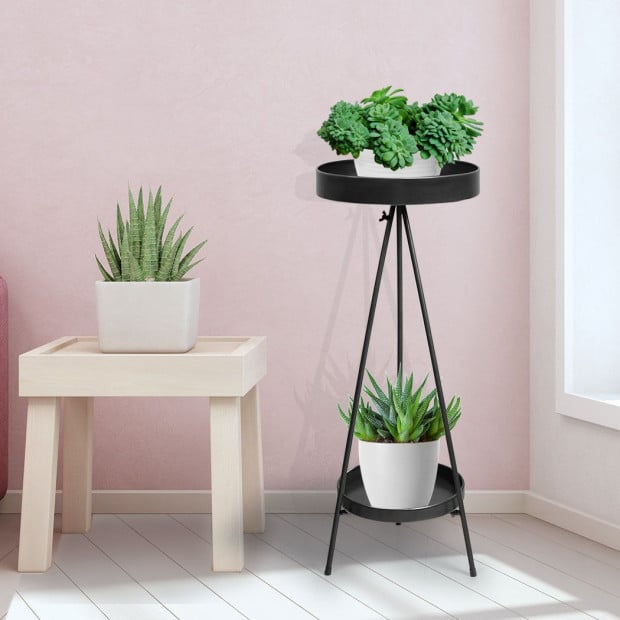 Plant Stand 2 Tiers Outdoor Indoor Metal Flower Pots Rack Garden Black Image 8