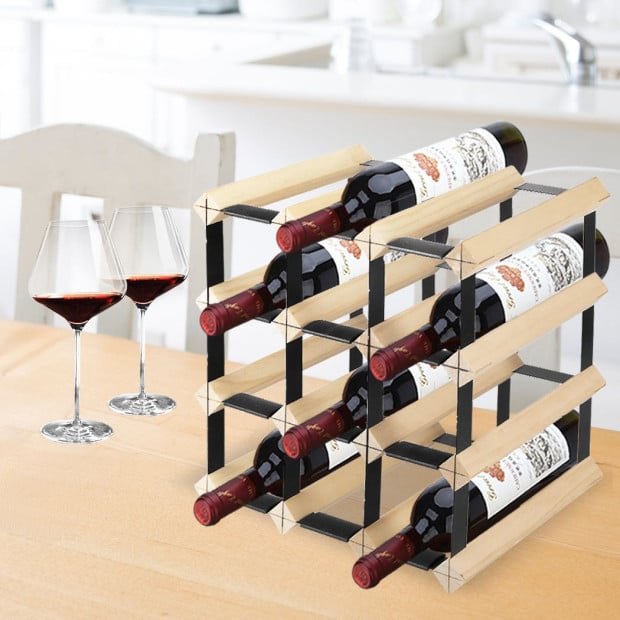 Timber Wine Storage Rack Wooden Cellar Organiser 12 Bottle Stand Image 8