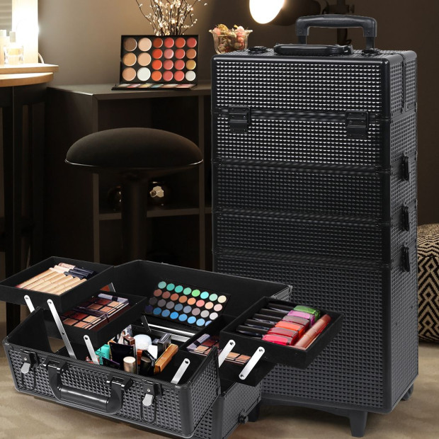 Makeup Case Professional Makeup Organiser 7 in 1 Trolley Black Image 7