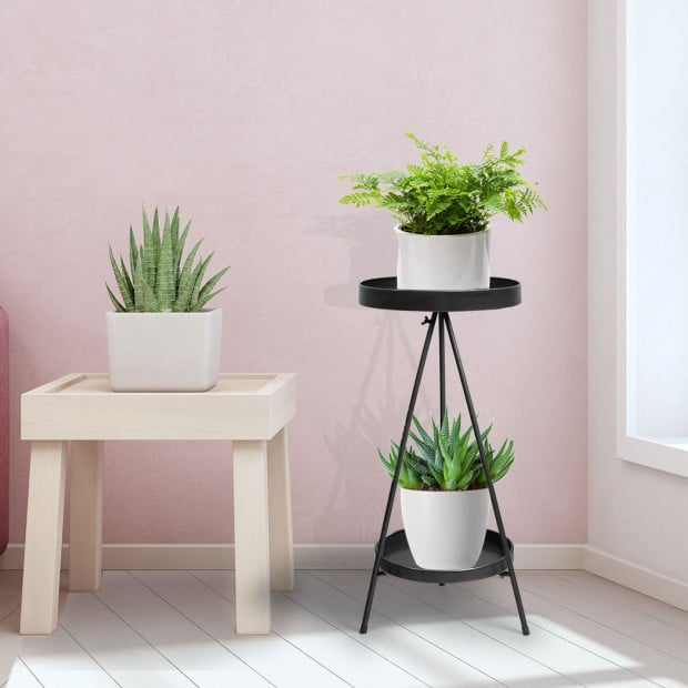 Plant Stand 2 Tiers Outdoor Indoor Metal Flower Pots Rack Garden Grey Image 8