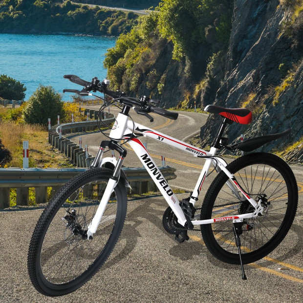 29in Bicycle White Racing Bike 21 Speed Dual Disc Brake Carbon Steel Image 8