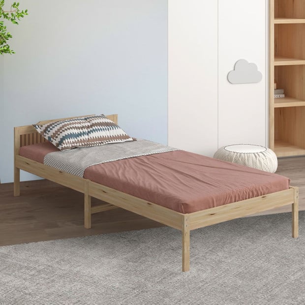Wooden Bed Frame Single Size Base Solid Timber Pine Wood Natural Image 8