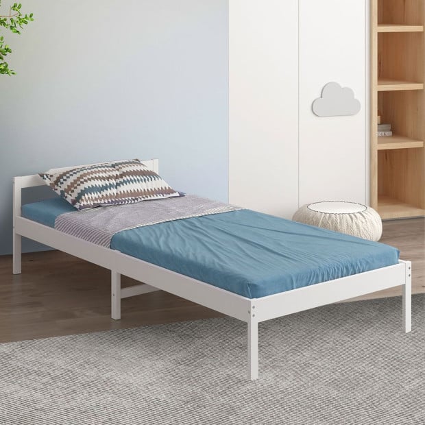Wooden Bed Frame King Single Mattress Base Solid White Image 8