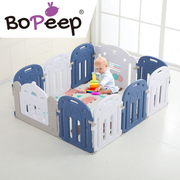 BoPeep Kids Baby Playpen Safety Gate Toddler Fence 10 Panel with Music Toy Blue Image 8